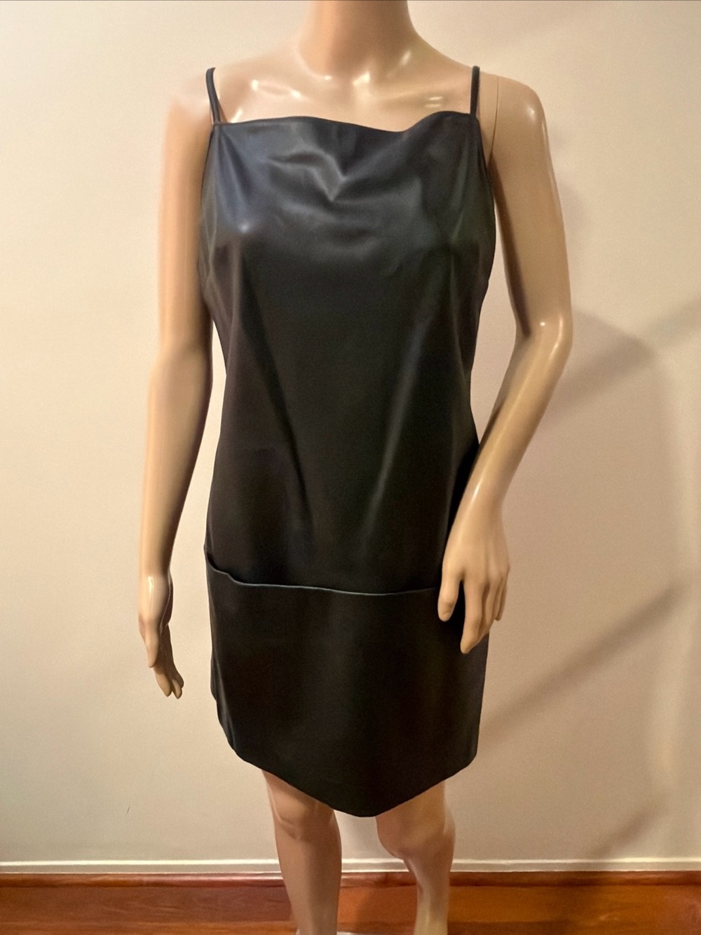Staud Diego Black Faux Leather Slip Dress Size M Brand New with Tags